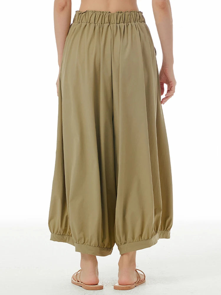 High Elastic Waist Khaki Pleated Brief Long Wide Leg Pants New Trousers Women Fashion Tide Spring Autumn 2025 1DJ0881