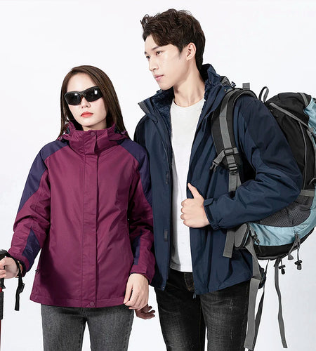 3 in 1 Outdoor Men Thick Warm Waterproof Hooded Parka Coat Windbreaker Two-pieces Sets Winter Jacket Hiking Snow Jackets Women