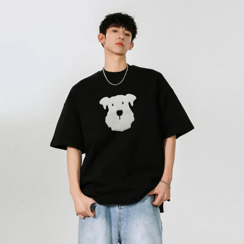 Men's T-shirts Short Sleeve New Korean Style Summer Plush Dog Decoration Loose Round Neck Pullover Male Clothing 9W1758