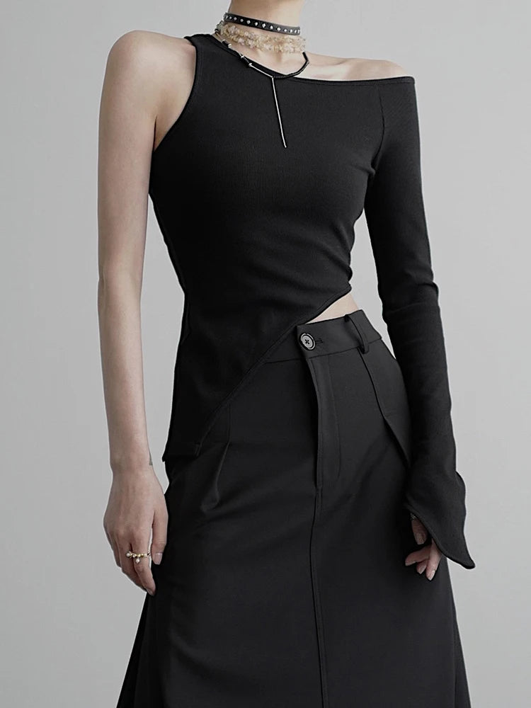 Black Irregular 3 Ways Wear Knitting Sweater O-neck Long Sleeve Women Pullovers New Fashion Spring Autumn 2025 1DH9225