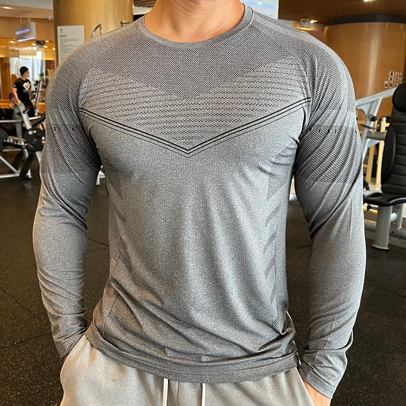 High Quality Running Sport Shirt Men Fitness Compression Long Sleeve Upper Clothing Crew Neck Swearshirt Male Rash Guard Wicking