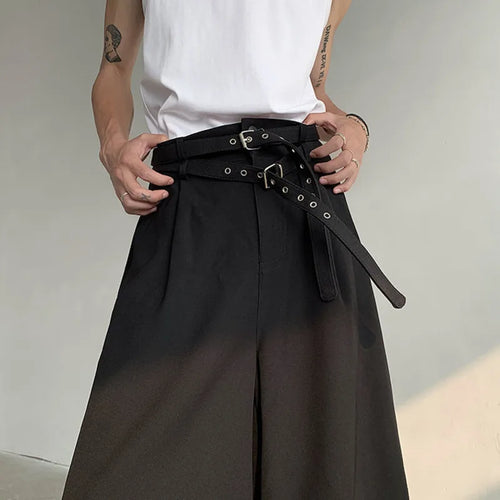 Load image into Gallery viewer, Summer Men&#39;s Five-point Shorts Casual Straight Double Belt Design High-waisted Black Male Clothing Wide Leg 9C5517
