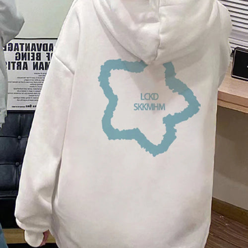 Load image into Gallery viewer, White Hooded Letter Printed Women Sweatshirt Spell Color Drawstring Chic Pockets Fashion Female Hoodies Simple Streetwear
