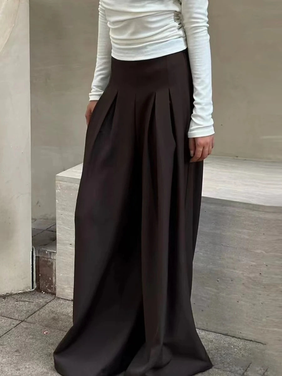 Solid Loose Spliced Folds Casual Pants for Women High Wasit Temperament Wide Leg Pant Female Fashion Clothing New