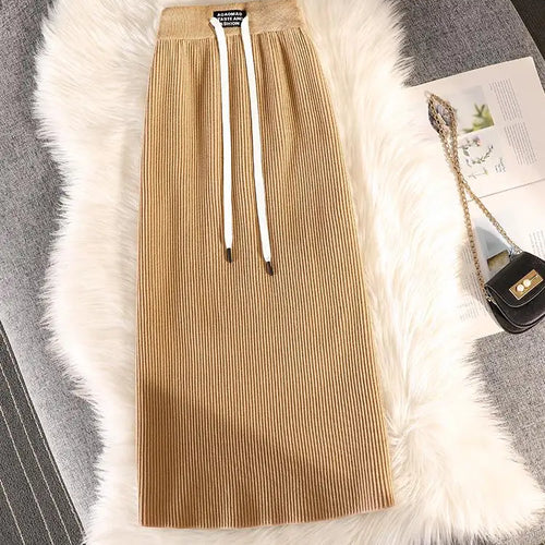 Load image into Gallery viewer, Casual Knit Midi Pencil Skirt Women 2022 Fashion Elastic High Waist Office Lady A-line Skirts Streetwear Autumn Winter
