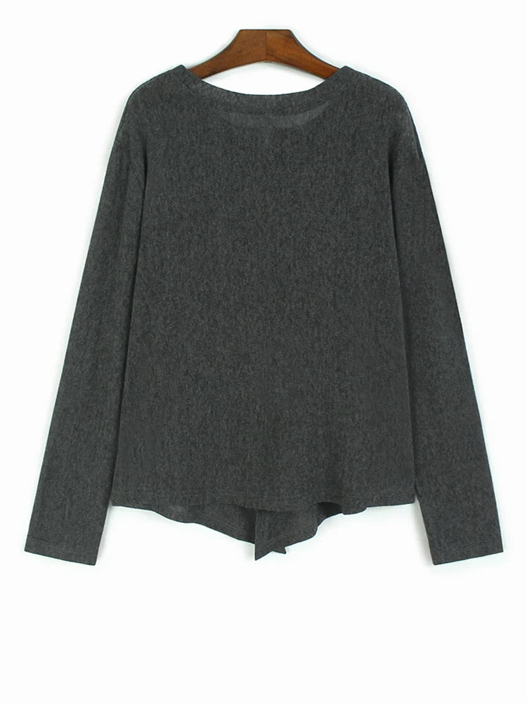 Gray Thin Irregular Big Size Knitting Cardigan Sweater O-Neck Long Sleeve Women New Fashion Spring Autumn 2025 1DH9315