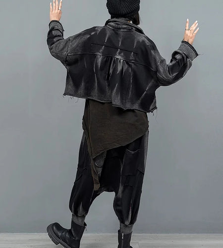 High Elastic Waist Black Vintage Pocket Big Size Corss Pants New Trousers Women Fashion Tide Spring Autumn 2025 1DH9544