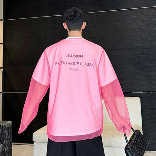 Load image into Gallery viewer, Personality Men&#39;s Mesh T-shirt Long Sleeve Pullover Round Collar Simple Three-piece Clothing Male Fashion Summer C5669
