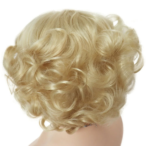 Load image into Gallery viewer, Synthetic Cosplay Wig Short Curly Hair Platinum Blonde Wigs for White Women Fluffy Curls Flip 60s Gatsby Hairstyle Wigs
