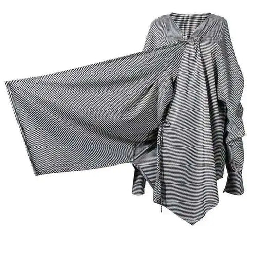 Load image into Gallery viewer, Women Black Plaid Irregular Stitch Big Size Dress New V-Neck Long Sleeve Loose Fit Fashion Tide Spring Autumn 2025 JG892
