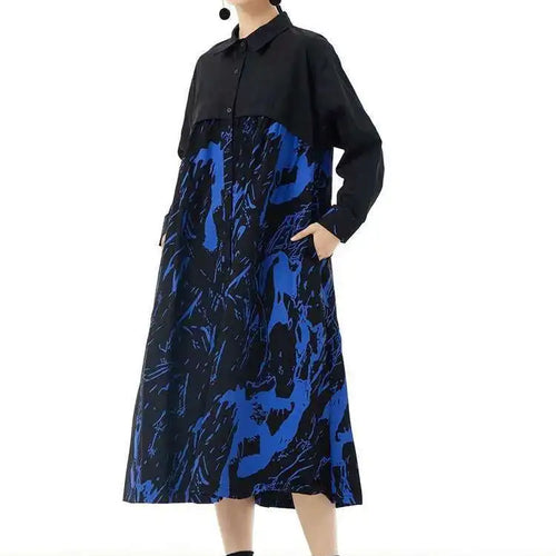 Load image into Gallery viewer, Women White Pattern Printed Big Size Casual Shirt Dress New Lapel Long Sleeve Fashion Tide Spring Autumn 2025 1DH4823
