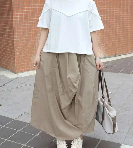 High Elastic Waist Khaki Pleated Irregular A-line Half-body Skirt Women Fashion Tide New Spring Autumn 2025 1DJ0225
