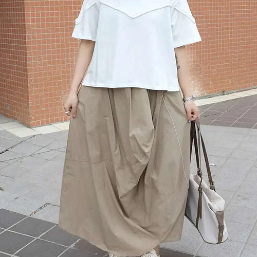 Load image into Gallery viewer, High Elastic Waist Khaki Pleated Irregular A-line Half-body Skirt Women Fashion Tide New Spring Autumn 2025 1DJ0225
