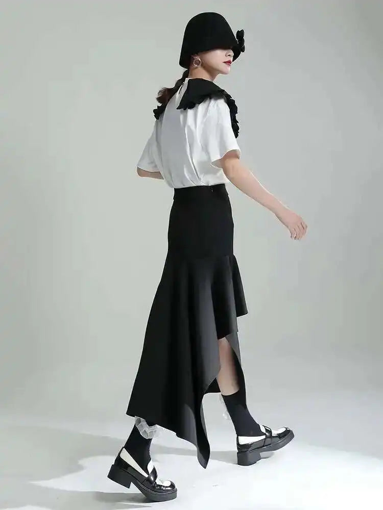 High Waist Irregular Black Ruffles Slit Elegant Party Half-body Skirt Women Fashion Tide New Spring Autumn 2025 1DE7718