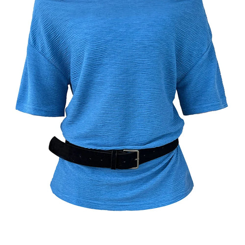 Load image into Gallery viewer, Women Blue Brief Belted Elegant Casual T-shirt New Slash Neck Short Sleeve Fashion Tide Spring Summer 2025 1DJ1475
