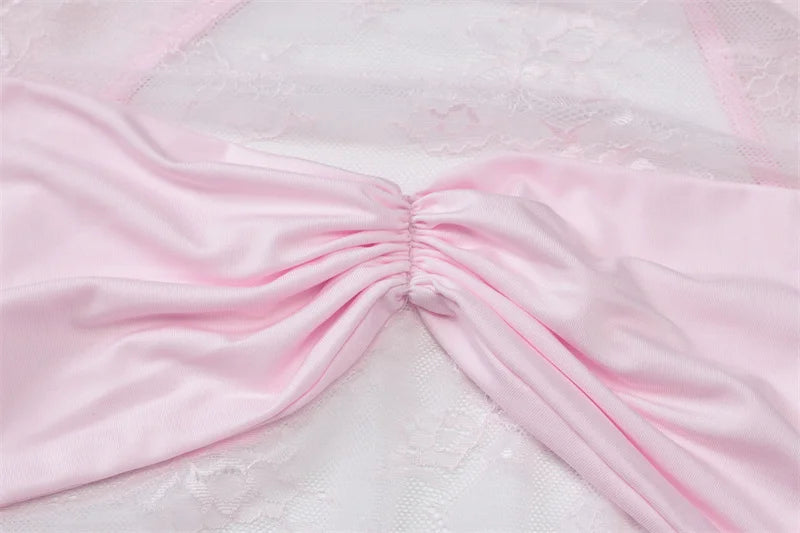 Lace See Through Ruched Sexy Mini Dress Women Elegant Patchwork Long Sleeve Strapless Backless Club Party Dress Female