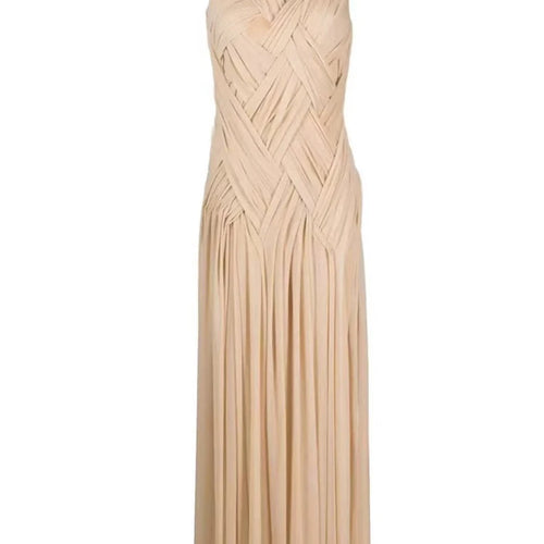 Load image into Gallery viewer, Slimming Sheer Spliced Shirring Fashion Dresses for Women Round Neck Sleeveless Split Elegant Dress Female Clothing
