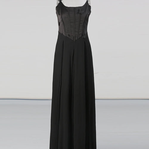 Load image into Gallery viewer, Solid Slimming Spliced Appliques Elegant Dresses for Women Square Nec Sleeveless Tunic Patchwork Folds Dress Female
