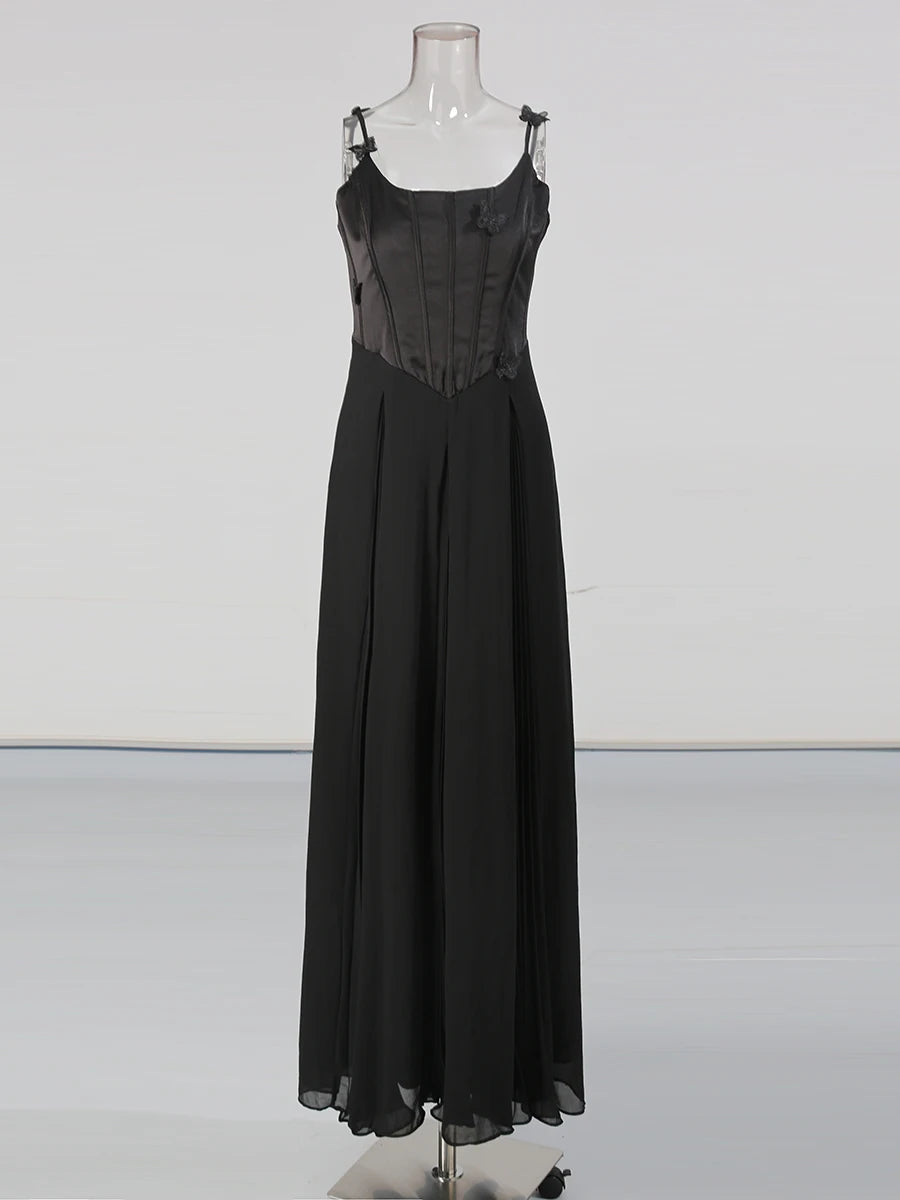 Solid Slimming Spliced Appliques Elegant Dresses for Women Square Nec Sleeveless Tunic Patchwork Folds Dress Female