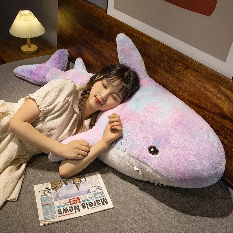 60-140cm Cute Colorful Shark Plush Toys Giant Size Animal Shark Pillow Stuffed Soft Cushion Sleeping Dolls for Baby Girls Gifts