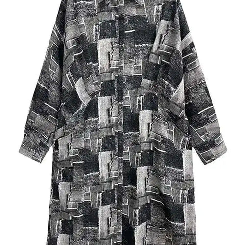 Load image into Gallery viewer, Women Black Pattern Printed Pocket Big Size Midi Shirt Dress New Lapel Long Sleeve Fashion Tide Spring Autumn 2025 1DH4102
