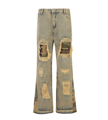 Men's Jeans New American Distressed High Street Trendy Loose Hole Design Straight Wide Leg Male Summer Clothing 9W1886