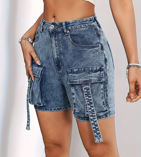 Solid Spliced Pockets Slimmingt Shorts For Women High Waist Patchwork Button Shortsfemale Fashion Style Clothes New