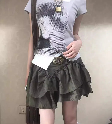 Summer T Shirts Women Clothing Patchwork Short Sleeve Tees Fake Two Korean Camisetas Y2k Tops Casual Chic Off Shoulder T-shirt