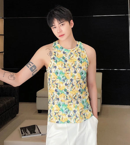 Summer Vest Personalized Men's Round Neck Tank Top Trend Sleeveless 2024 New Fashion Prting Sleeveless Male Top 9C5403