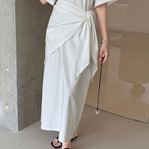 Load image into Gallery viewer, Women White Bandage Irregular Big Size Midi Dress New Round Neck Short Sleeve Fashion Tide Spring Summer 2025 1DJ1263

