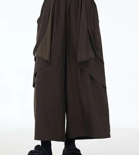 High Elastic Waist Black Irregular Pleated Long Wide Leg Pants New Trousers Women Fashion Tide Spring Autumn 2025 1DH6134