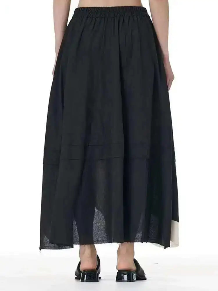 High Elastic Waist Apricot Color-block Irregular Hem A-line Skirt Women Fashion Tide New Spring Autumn 2025 1DH9961