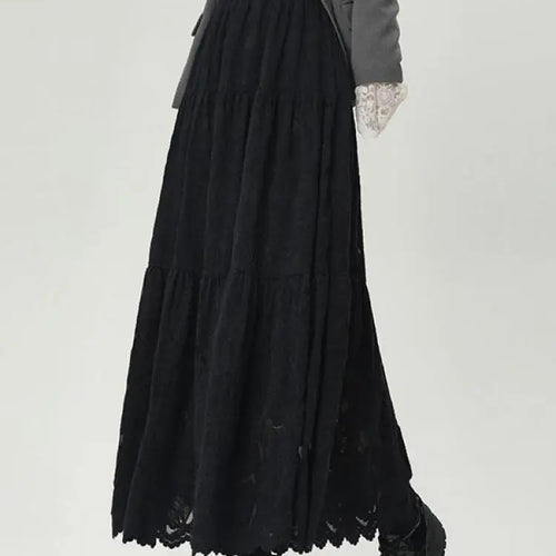 Load image into Gallery viewer, French Women Solid Velvet Lace Elegant Vacation Pleated Long Skirt 2024 Autumn Winter New High Waist Party Skirt Fashion Popular
