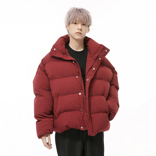 Load image into Gallery viewer, American Style Men&#39;s Cotton Coats Stand Collar Plaid Drawstring Casual Tops Thick Vintage Loose Male Padded Jackets 9C9340
