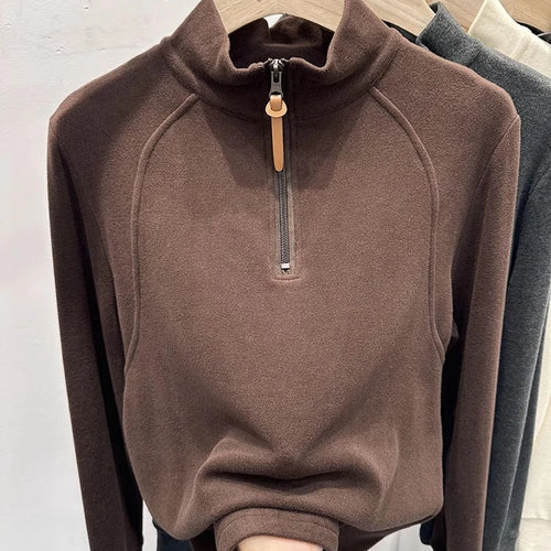 Load image into Gallery viewer, Autumn Winter Korean Fashion Solid Half Zipper Stand Pullover T Shirt Women Long Sleeved Tops 2024 Simplicity Versatile Clothing
