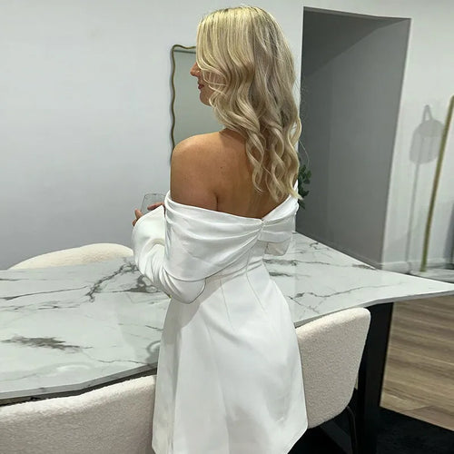 Load image into Gallery viewer, Off-shoulder Long Flare Sleeve Sexy Mini Blazer Dress For Women Autumn Winter New Strapless Backless Elegant Dress
