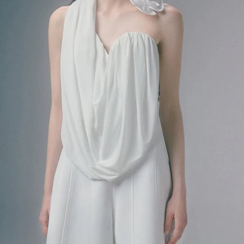 Load image into Gallery viewer, Solid Spliced Folds Loose Blouses For Women Halter Sleeveless Temperament Shirt Female Fashion Style Clothes New
