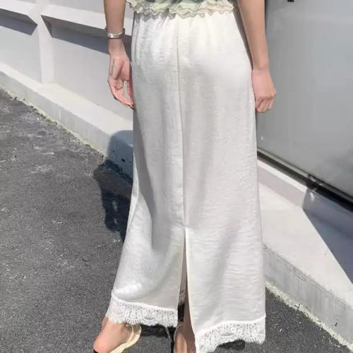 Load image into Gallery viewer, Spring Summer Women Patchwork Lace Elegant Long Skirt Korean Version High Waist Temperament Vacation Pleated Half Skirt Clothing
