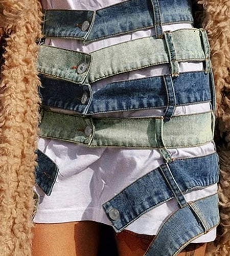 Summer 2021 New Women's Denim Skirt Sexy Cut Out High Wasit Jeans Skirt Female A-line Pencil Skirts for Party Night