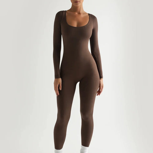 Load image into Gallery viewer, Square Neck Long Sleeve Zipper Women Jumpsuit Elastic Tight High Waist Playsuit Slim Sporty Casual Outdoor Street Romper
