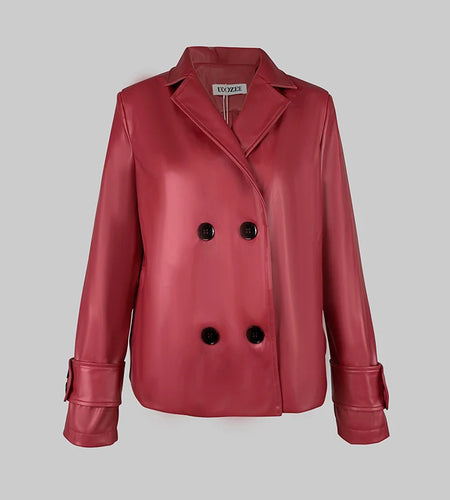 Autumn Winter Red Faux Leather Jackets Women 2024 New Outwear Long Sleeves PU Leather Short Coats Outwear for Female