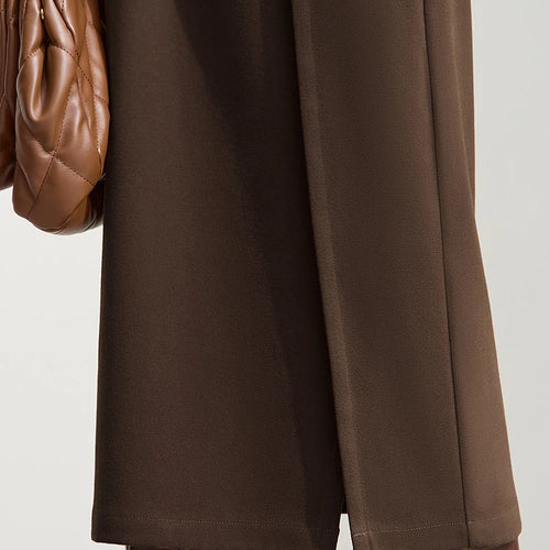 Load image into Gallery viewer, Minimalist Women Brown Skirts 2025 Autumn Retro Brushed Twill Side Slit Office Lady Midi Skirts Woman Clothing 12543057
