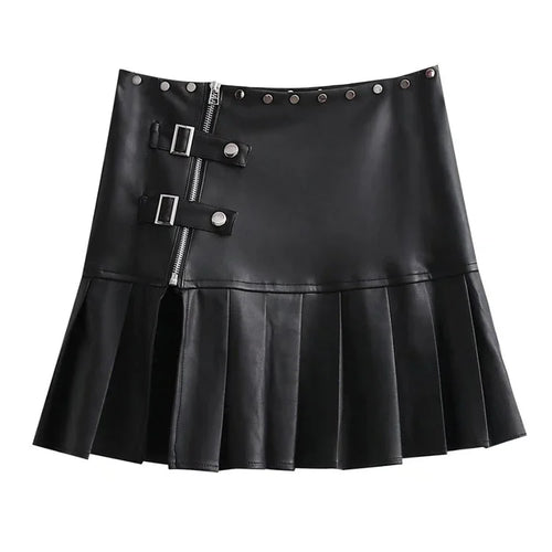 Load image into Gallery viewer, Spring Summer Sexy Retro White Black Pu Leather Mini Pleated Skirt Women Zipper Rivet Side Slit Short Designer Clothes
