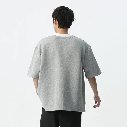 Load image into Gallery viewer, Korean Style T-shirt Fake Two Piece Contrast Color Simple V-neck Short Sleeve Casual Male Clothing Summer Simple 9C5433
