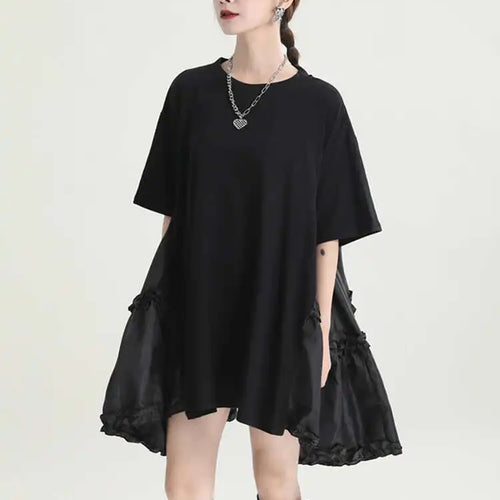 Load image into Gallery viewer, Women Black Ruffles Irregular Big Size Mini Dress New Round Neck Short Sleeve Fashion Tide Spring Summer 2025 1DH9574
