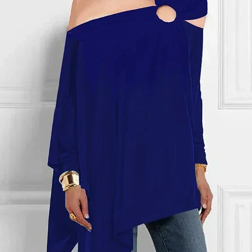 Load image into Gallery viewer, Solid Color Hollowed Asymmetric T-shirt for Women One-Shoulder Long Sleeve Loose Fit Shirt Top Female Blouse
