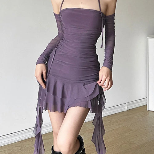 Load image into Gallery viewer, Autumn/Winter New Sexy One Line Neck Fashion Lace Up Wrap Hip Women Dress Ruffle Edge Tight Party Evening Dress
