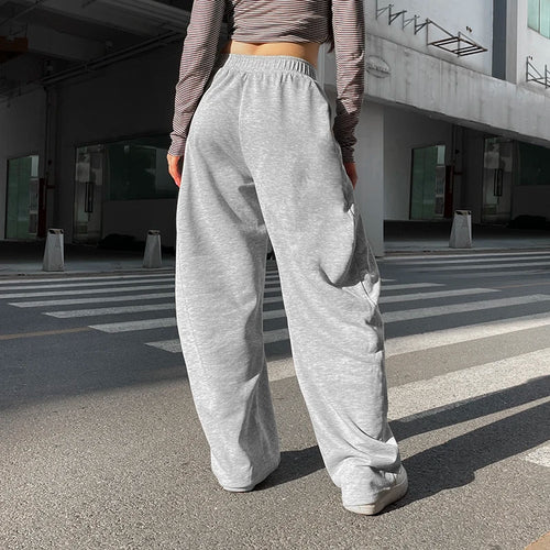 Load image into Gallery viewer, Casual Grey Basic Straight Leg Sweatpants Women Harajuku Elastics Waist Knitted Trousers Homewear Autumn Pants Bottom
