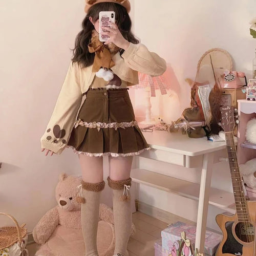 Load image into Gallery viewer, Fashion Japanese Casual Bandage Cardigan Women Knitted Solid All Match Crop Coats Spring Autumn Y2k Aesthetic Sweet Cardigans
