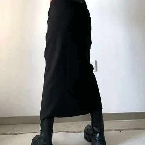 Load image into Gallery viewer, High Waist Black Pu Leather Pleated Zipper Slit Midi Half-body Skirt Women Fashion Tide New Spring Autumn 2025 1DH7055
